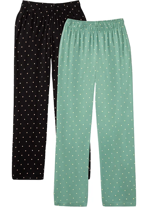 Lange Pyjamahose aus reiner Baumwolle (2er Pack) in grün von vorne - bonprix