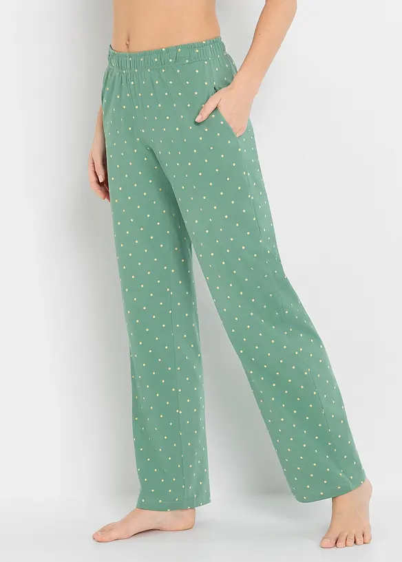 Lange Pyjamahose aus reiner Baumwolle (2er Pack) in grün von vorne - bonprix
