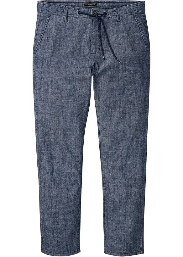 Regular Fit Chambray-Chinohose, Straight in blau von vorne - bonprix