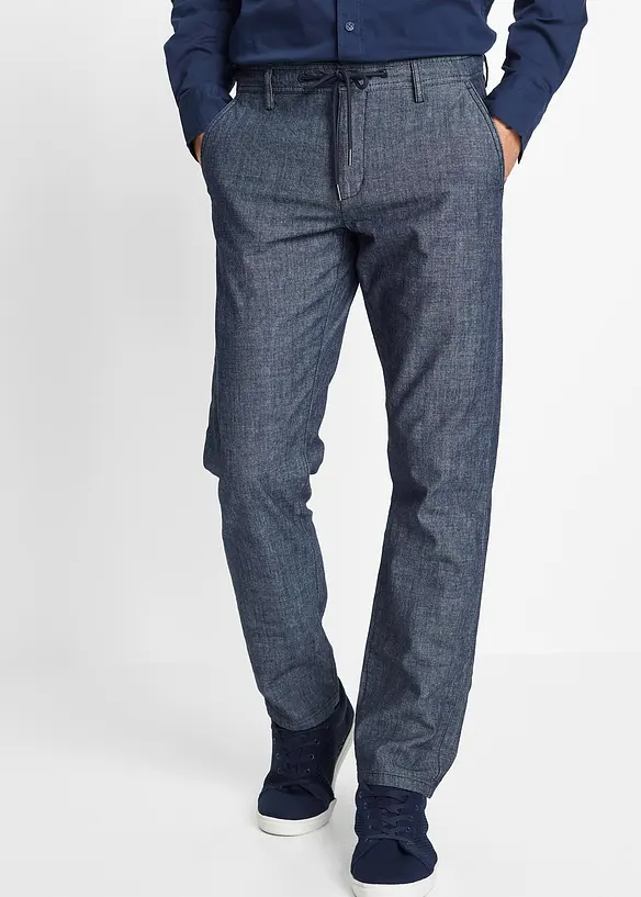 Regular Fit Chambray-Chinohose, Straight in blau von vorne - bonprix