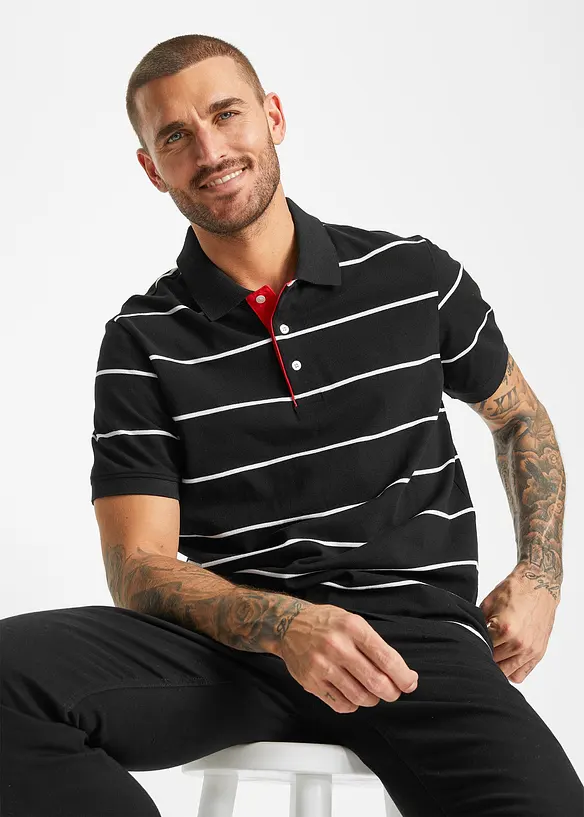 Poloshirt aus reiner Bio-Baumwolle (2er Pack) in schwarz von vorne (im Anschnitt) - bonprix