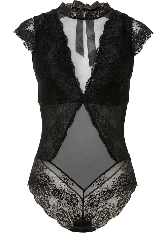 Body aus zarter Spitze in schwarz von vorne - bonprix