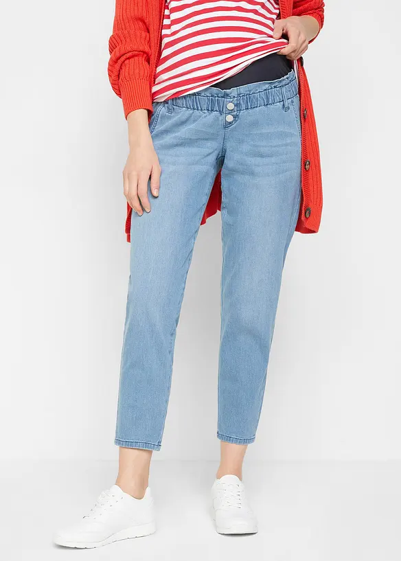 Umstandsjeans aus Baumwoll-Stretch, schmal zulaufendes Bein in blau von vorne - bonprix