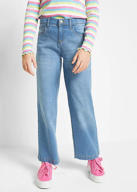 Wide-Leg-Jeans Mid Waist in blau von vorne - bonprix