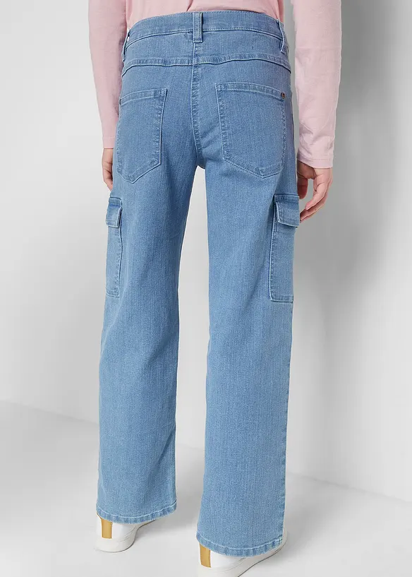 Weite Cargo-Jeans Mid Waist in blau von hinten - bonprix