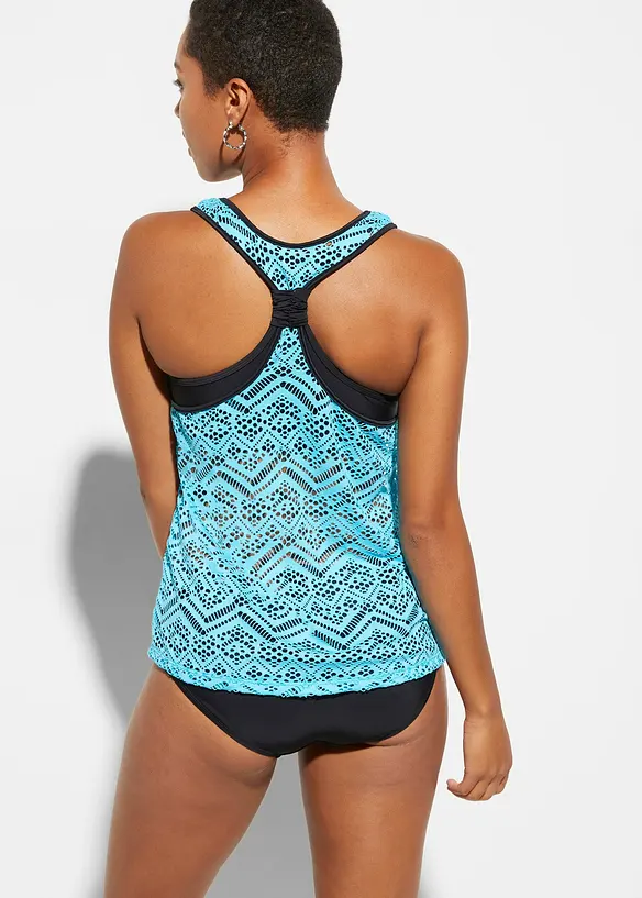 Tankini mit elastischer Spitze (2-tlg. Set) in blau von hinten (Totalaufnahme) - bonprix