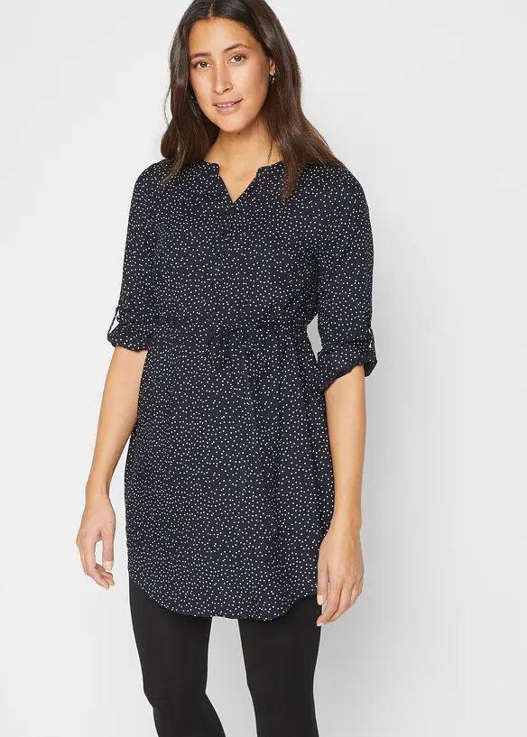2-in-1 Umstands- und Stillblusenkleid aus fließender Viskose in blau von vorne (Totalaufnahme) - bonprix