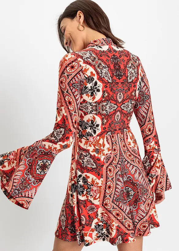 Jerseykleid mit Stehkragen in rot von hinten (Totalaufnahme) - bonprix