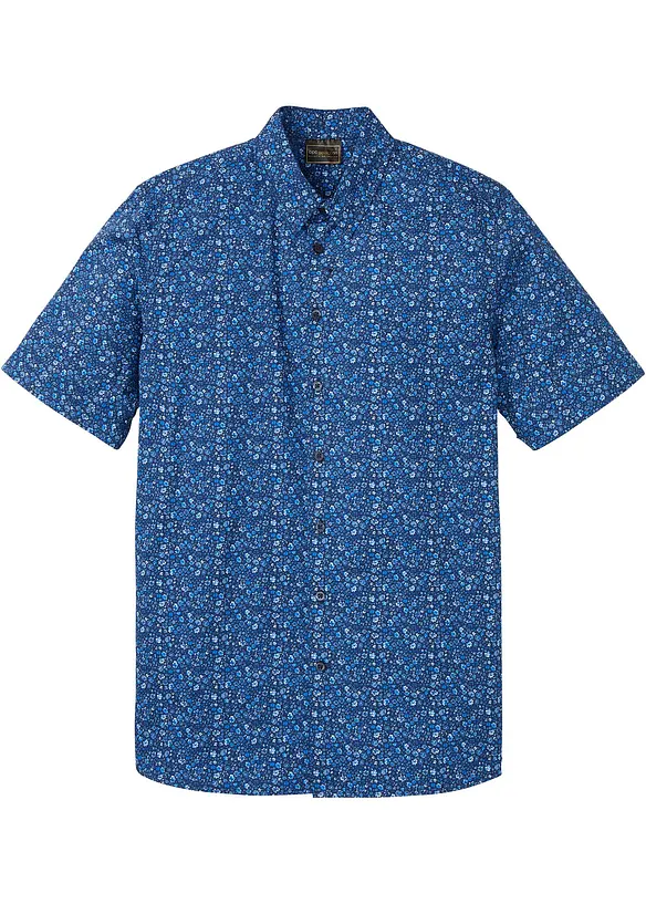 Kurzarmhemd aus reiner Baumwolle in Regular Fit in blau von vorne - bonprix
