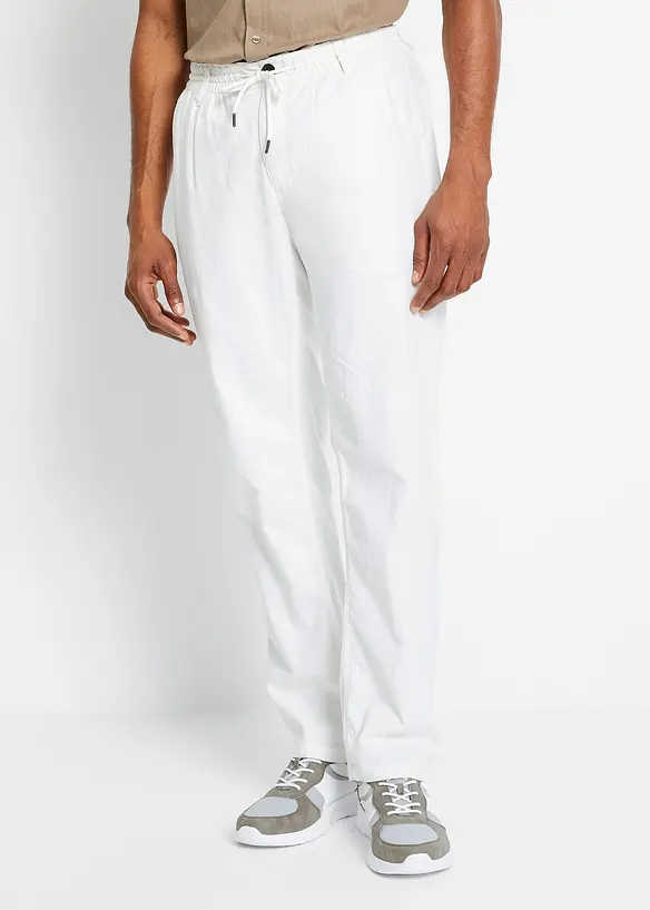 Relaxed Fit Schlupf-Hose aus luftigem Leinen-Mix, Straight in weiß von vorne - bonprix