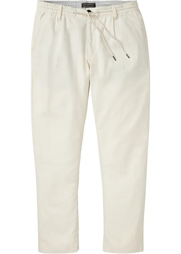 Relaxed Fit Schlupf-Hose aus luftigem Leinen-Mix, Straight in beige von vorne - bonprix