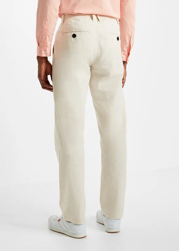 Relaxed Fit Schlupf-Hose aus luftigem Leinen-Mix, Straight in beige von hinten - bonprix