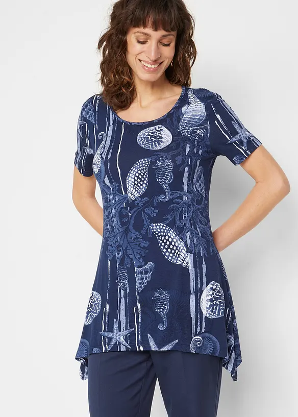 Longshirt aus softem Viskose-Mix in blau von vorne (im Anschnitt) - bonprix