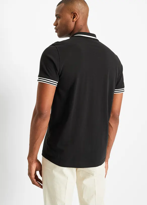 Piqué-Poloshirt mit Reißverschluss aus reiner Baumwolle in schwarz von hinten (im Anschnitt) - bonprix