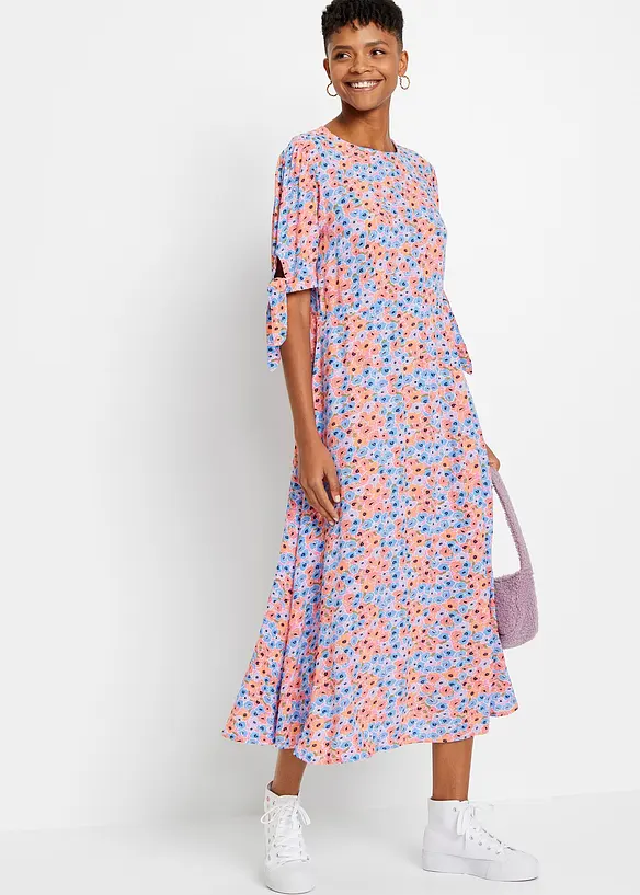 Midikleid aus reiner Viskose in lila von vorne (Totalaufnahme) - bonprix Midikleid aus reiner Viskose in lila von vorne (Totalaufnahme) - bonprix