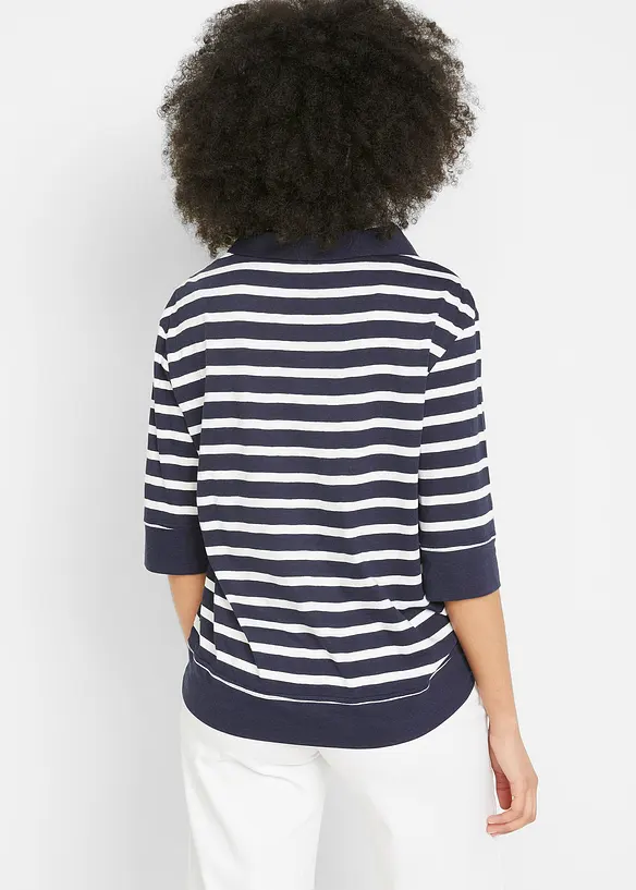 Poloshirt aus Baumwolle-Viskose-Mix in blau von hinten (im Anschnitt) - bonprix