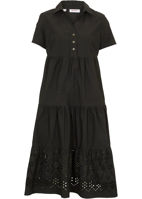 Tunika-Kleid aus reiner Baumwolle mit Lochstickerei in schwarz von vorne - bonprix