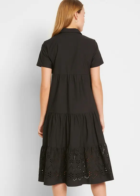 Tunika-Kleid aus reiner Baumwolle mit Lochstickerei in schwarz von hinten (Totalaufnahme) - bonprix