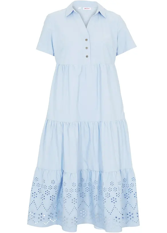 Tunika-Kleid aus reiner Baumwolle mit Lochstickerei in blau von vorne - bonprix Tunika-Kleid aus reiner Baumwolle mit Lochstickerei in blau von vorne - bonprix