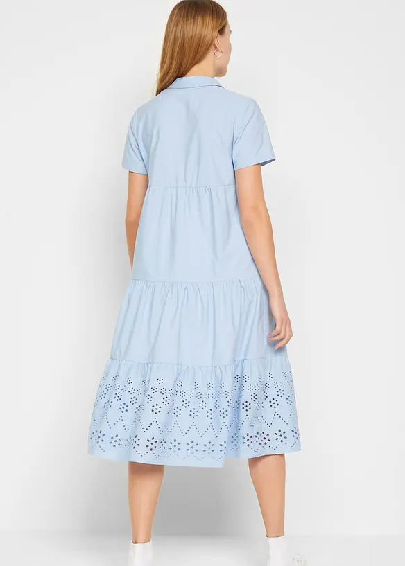 Tunika-Kleid aus reiner Baumwolle mit Lochstickerei in blau von hinten (Totalaufnahme) - bonprix Tunika-Kleid aus reiner Baumwolle mit Lochstickerei in blau von hinten (Totalaufnahme) - bonprix