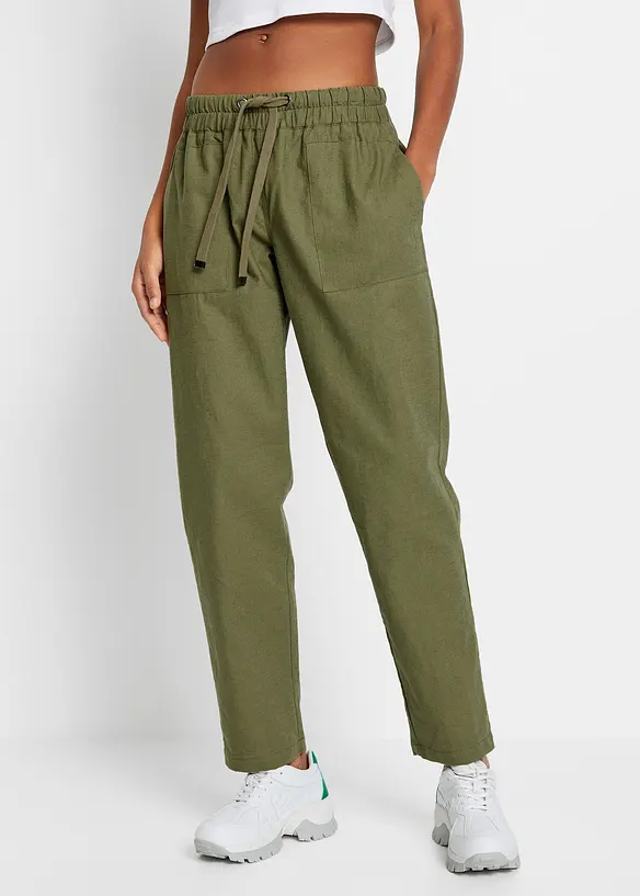 Schlupfhose aus luftigem Leinen-Baumwoll-Mix in grün von vorne - bonprix Schlupfhose aus luftigem Leinen-Baumwoll-Mix in grün von vorne - bonprix