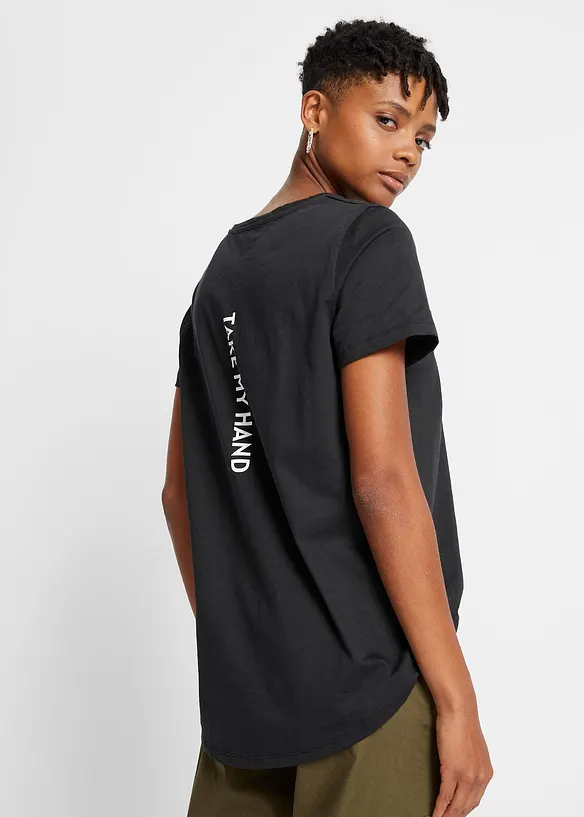 T-Shirt aus reiner Bio-Baumwolle in leicht strukturierter Qualität in schwarz von hinten (im Anschnitt) - bonprix