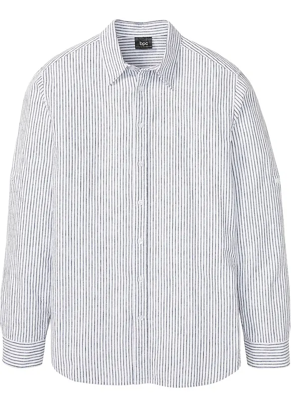 Langarmhemd mit Krempelfunktion mit Leinen in weiß von vorne - bpc bonprix collection