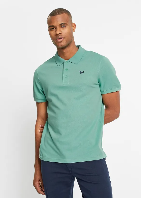 Poloshirt aus reiner Bio-Baumwolle (2er Pack) in grün von vorne (im Anschnitt) - bonprix