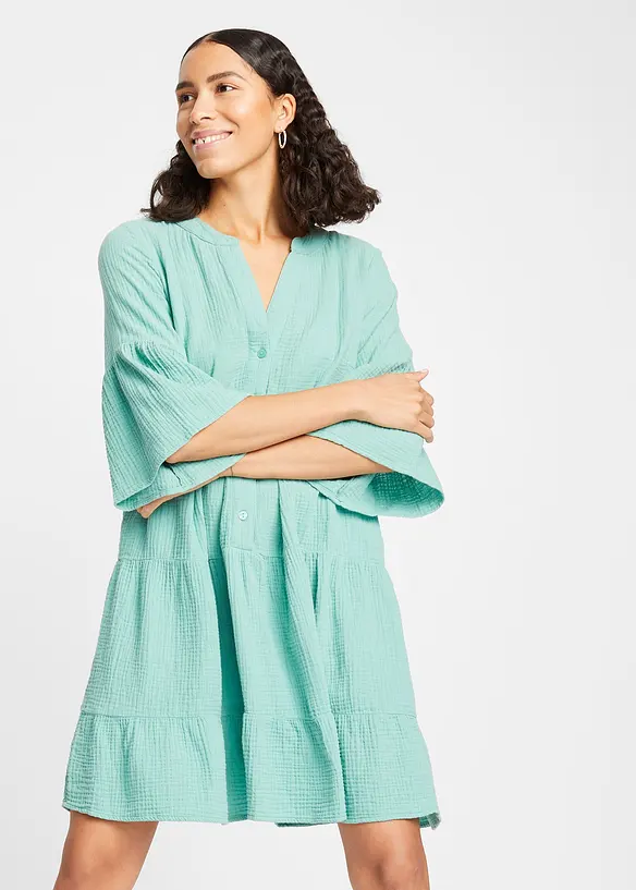 Tunika-Kleid aus reiner Baumwolle in grün von vorne (Totalaufnahme) - bonprix