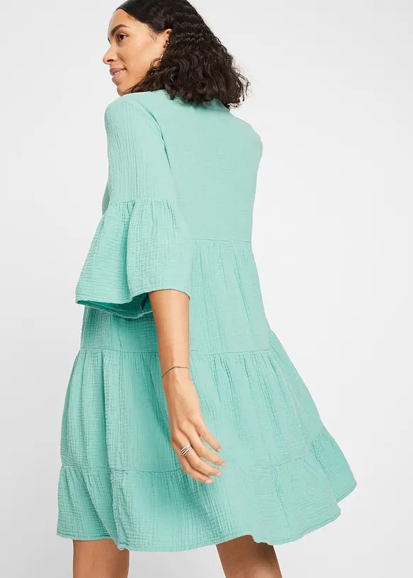 Tunika-Kleid aus reiner Baumwolle in grün von hinten (Totalaufnahme) - bonprix