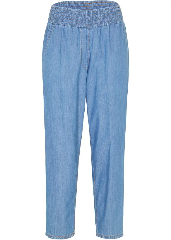 Leichte Mom-Jeans High Waist, cropped in blau von vorne - bonprix