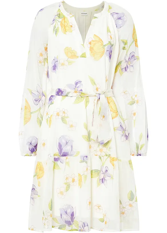 Kleid mit Raglanärmeln und passendem Gürtel in weiß von vorne - bonprix Kleid mit Raglanärmeln und passendem Gürtel in weiß von vorne - bonprix
