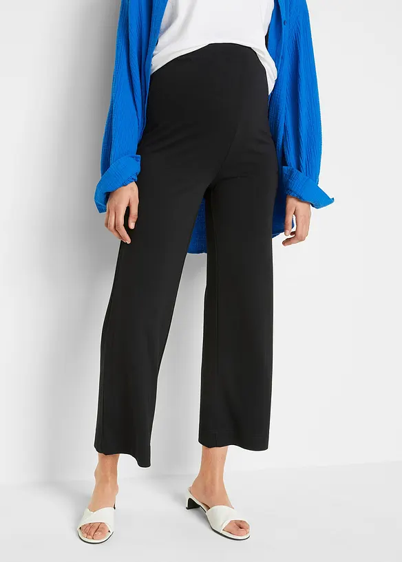 Knöchelfreie Umstands-Culotte aus elastischen Punto-di Roma in schwarz von vorne - bonprix