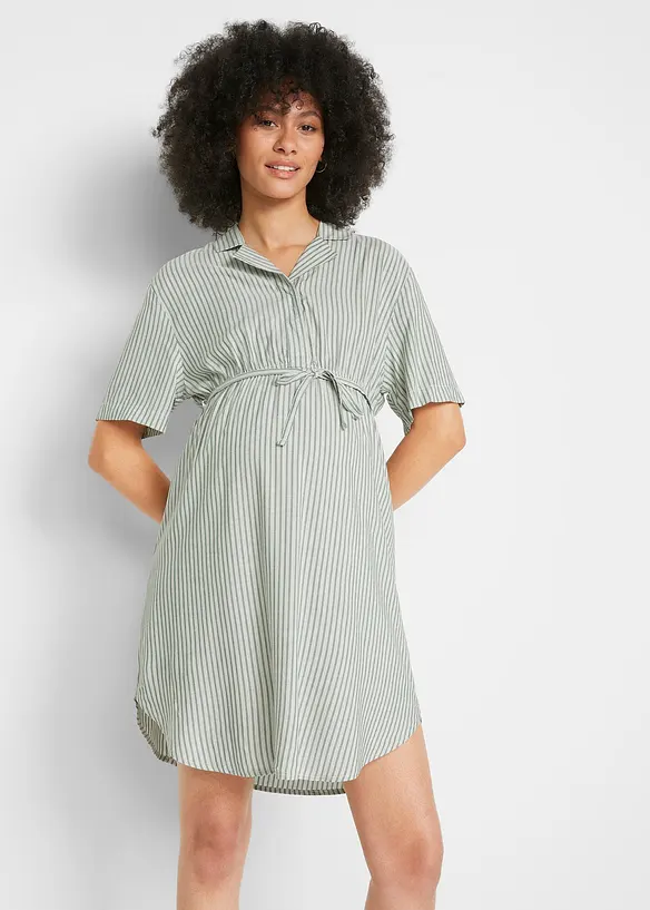 Umstands- und Stillblusenkleid aus fließender Viskose in weiß von vorne (Totalaufnahme) - bonprix