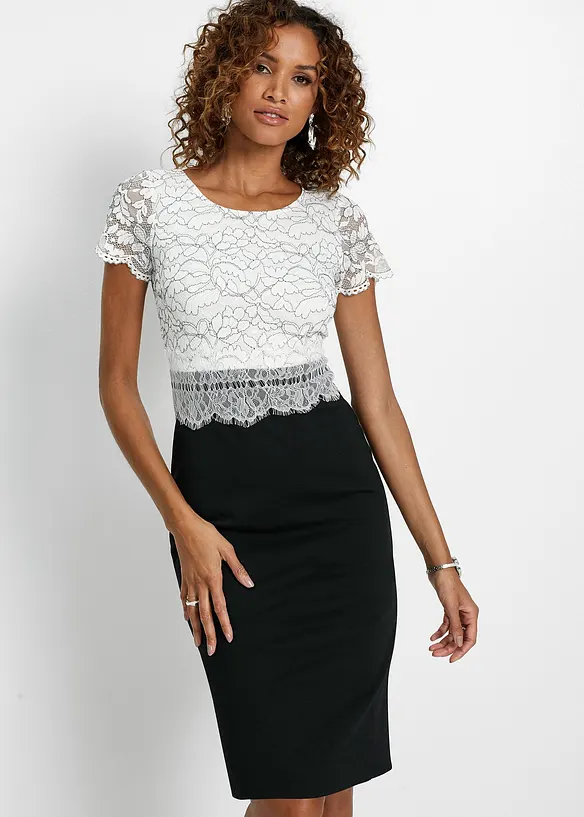 Kleid mit Spitze in schwarz von vorne (Totalaufnahme) - bonprix