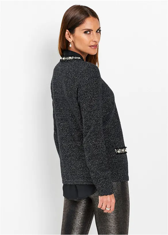 Strickjacke mit Perlen in schwarz von hinten (im Anschnitt) - bonprix