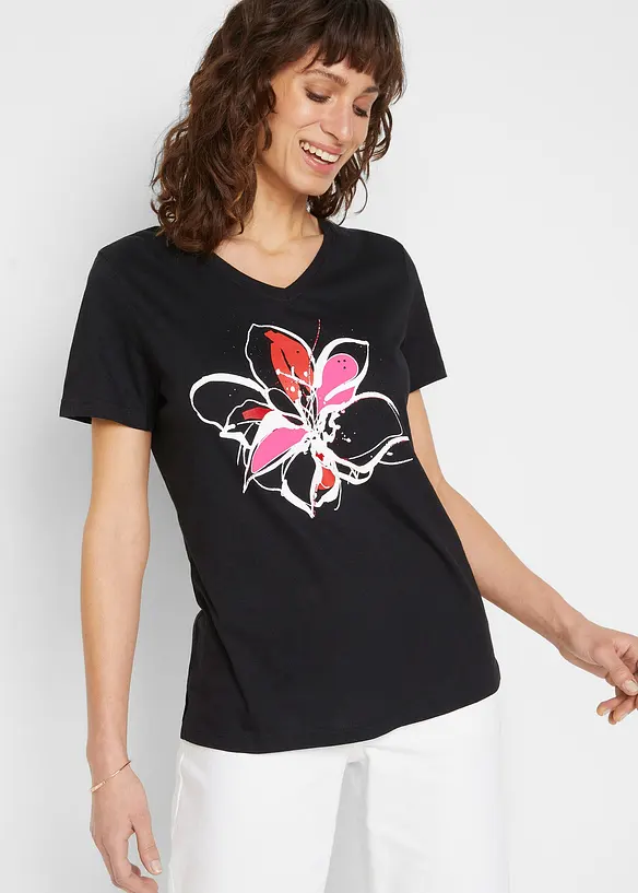Shirt mit floralem Druck in schwarz von vorne (im Anschnitt) - bonprix Shirt mit floralem Druck in schwarz von vorne (im Anschnitt) - bonprix