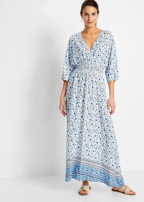 Maxikleid aus reiner Viskose in blau von vorne (Totalaufnahme) - bonprix Maxikleid aus reiner Viskose in blau von vorne (Totalaufnahme) - bonprix