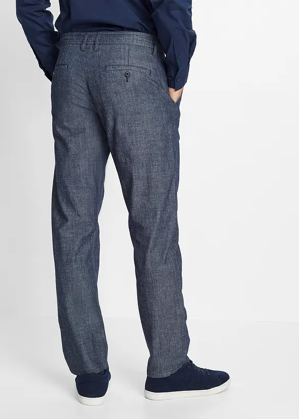 Regular Fit Chambray-Chinohose, Straight in blau von hinten - bonprix