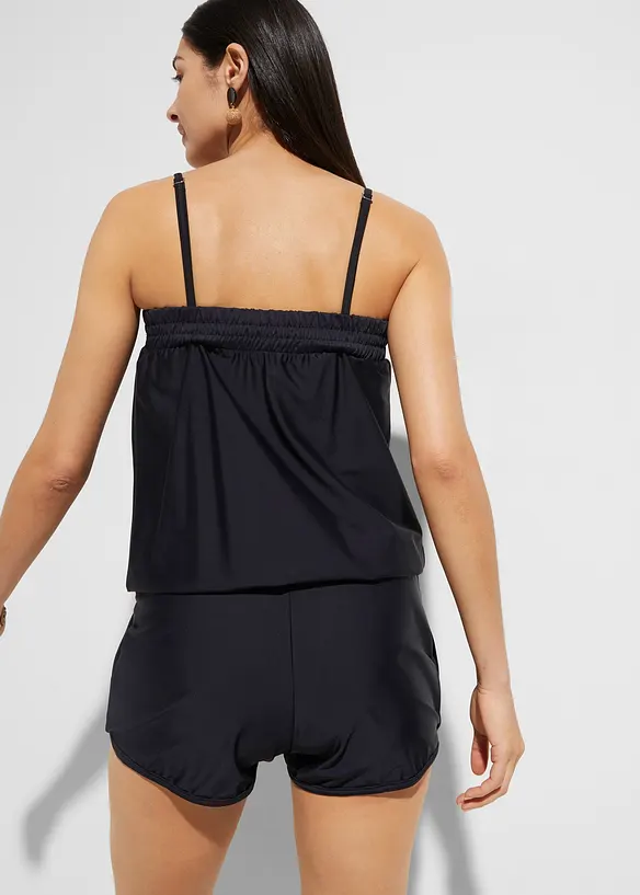 Badeoverall mit Innenslip in schwarz von hinten (Totalaufnahme) - bonprix