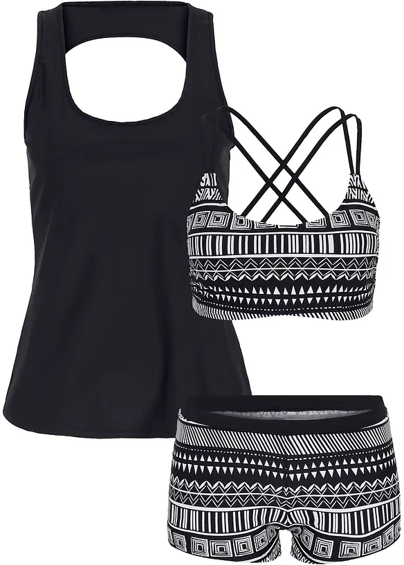 Tankini (3-tlg. Set) in schwarz von vorne - bonprix