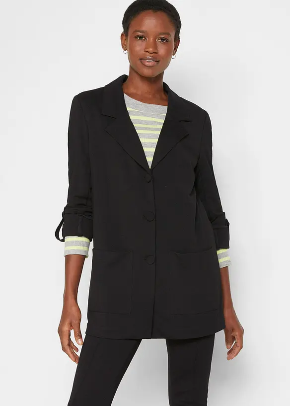 Langer Sweatblazer aus Punto di Roma in schwarz von vorne (im Anschnitt) - bonprix