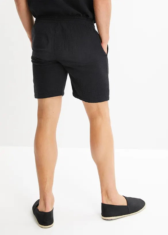 Musselin-Shorts aus reiner Baumwolle, Regular Fit in schwarz von hinten - bonprix