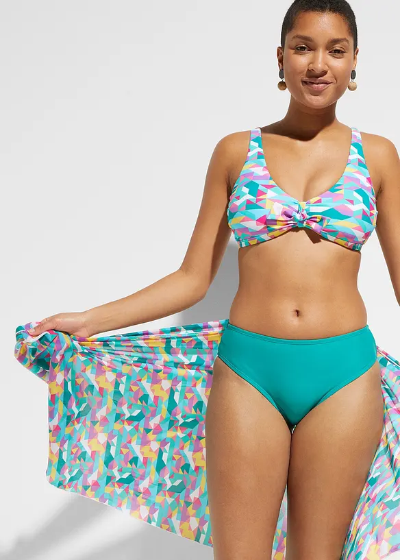 Bikini und Badeunterteil (3-tlg.Set) in grün von vorne (Totalaufnahme) - bonprix
