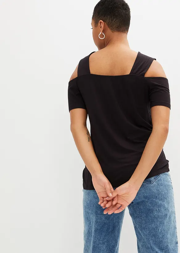 Cold-Shoulder-Shirt aus softer Viskose in schwarz von hinten (im Anschnitt) - bonprix