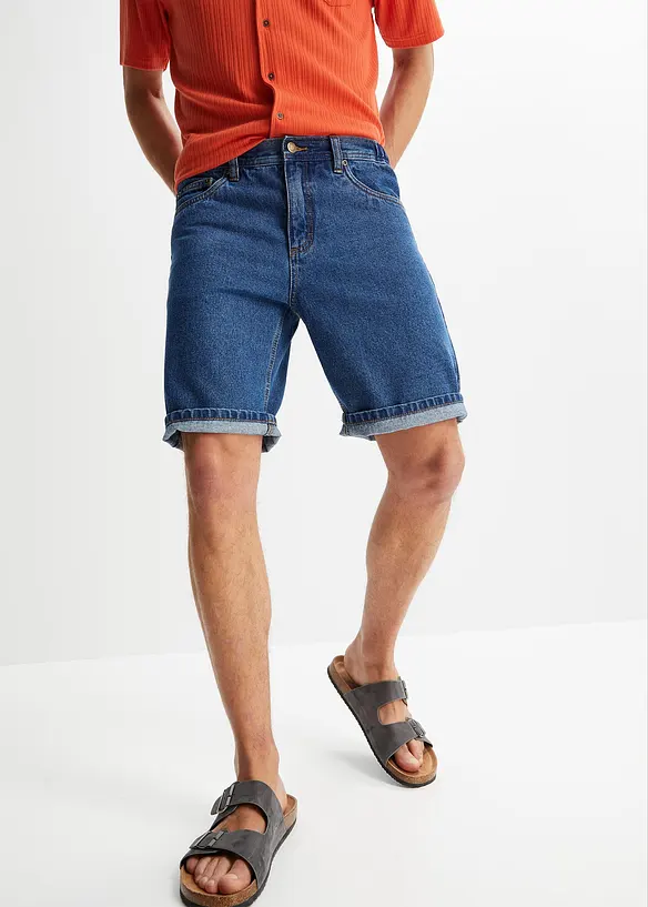 Jeans-Bermuda mit Dehnbund, Classic Fit in blau von vorne - bonprix