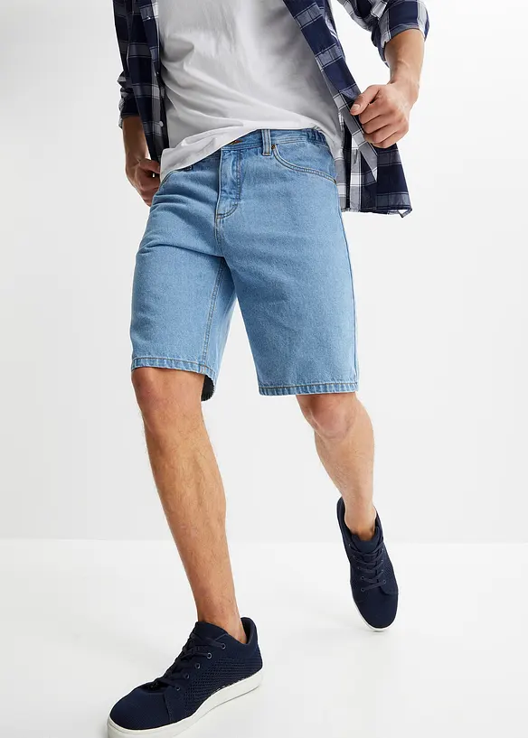 Jeans-Bermuda mit Dehnbund, Classic Fit in blau von vorne - bonprix