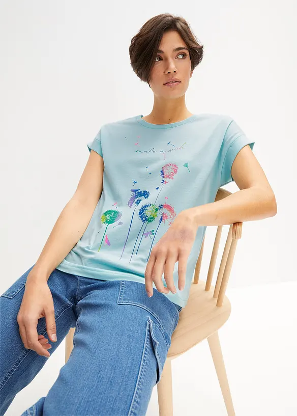 Shirt mit Pusteblumen in blau von vorne (im Anschnitt) - bonprix