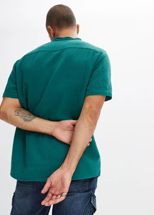 Kurzarmhemd aus Musselin in Regular Fit in petrol von hinten (im Anschnitt) - bonprix