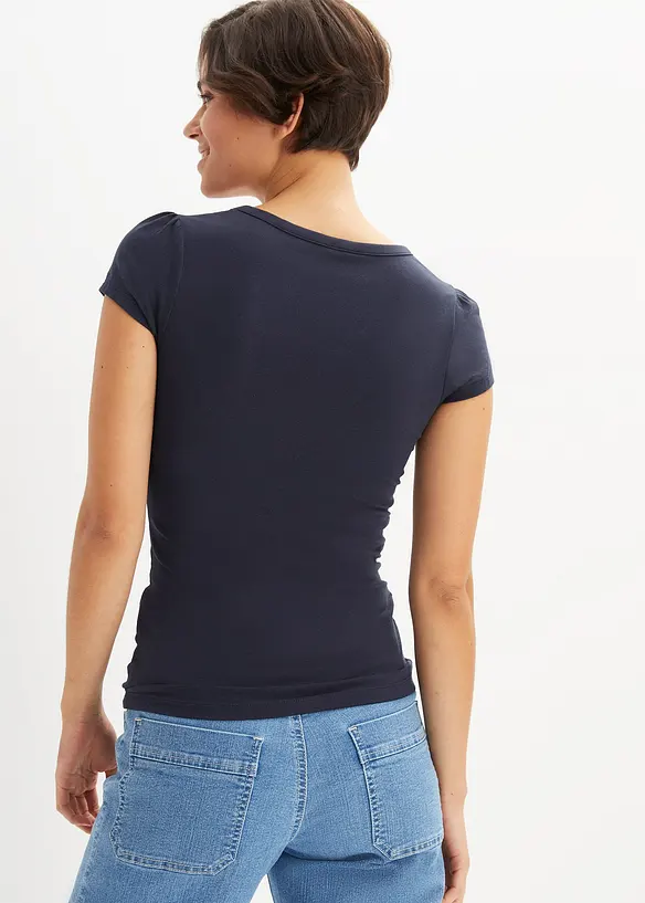 Shirt mit Knopfleiste mit Bio-Baumwolle in blau von hinten (im Anschnitt) - bonprix Shirt mit Knopfleiste mit Bio-Baumwolle in blau von hinten (im Anschnitt) - bonprix